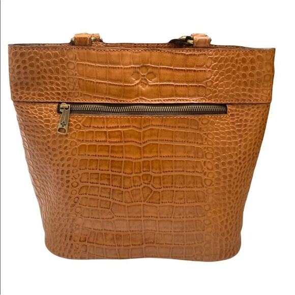 PATRICIA NASH Albi Leather Backpack Cognac Distressed Vintage Croc Tan Brown